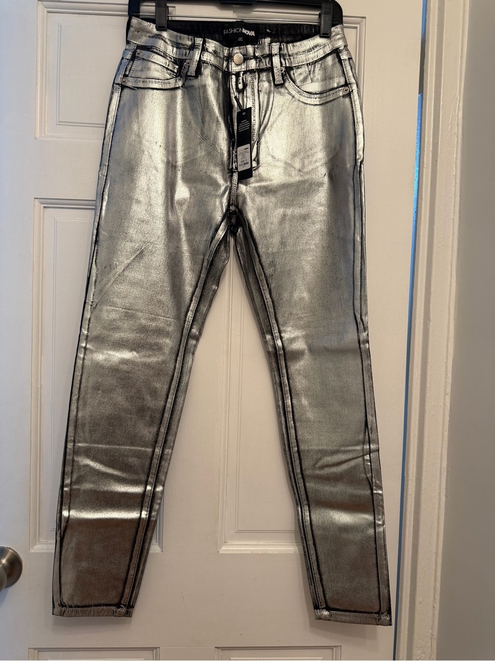 Fashion Nova Metallic Silver Skinny Jeans